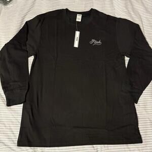 VS PINK LOVE PINK BLACK CAMPUS LONG SLEEVE TEE & BLING/RHINESTONES LOGO LARGE